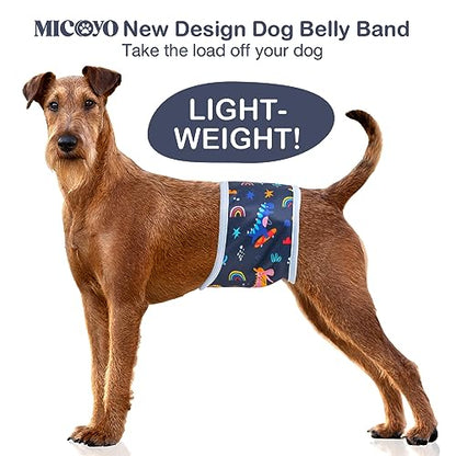 MICOOYO Male Dog Diaper Lightweight Dog Wraps Washable Dogs Diapers Doggie Belly Bands for Male Dogs, Puppy Diapers Large (Dinosaur,L) - size: Large (14''-18'')