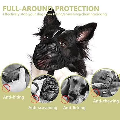 Whongkidz Dog Muzzle for Medium Dogs, Air Mesh Full-Covered Mouth Guard with Adjustable Straps Muzzle, Drinkable Breathable No Biting Barking Chewing Licking or Eating Everything (Black, M) - size: M: 9½”-10½” Snout Circumference