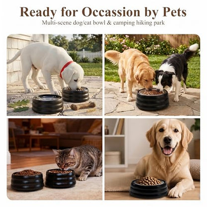 BOBO & Bowl Pet Drinking Bowl (1.2L/40 oz), Food-Grade Ceramic Water Bowl for Small & Medium Dogs - Elevated, Heavy Sturdy, Dishwasher & Microwave Safe, Black - color: Black