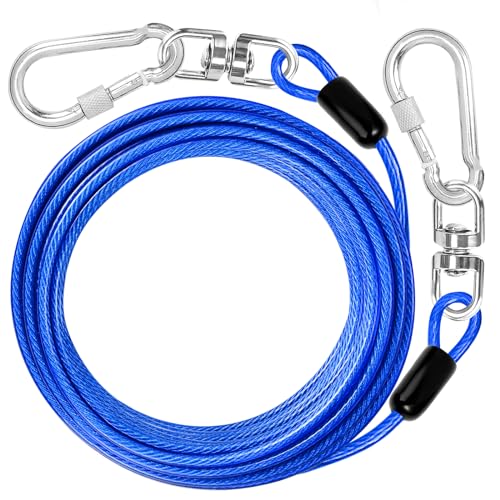 jenico Dog Tie Out Cable: 20 ft Dog Lead for Yard - Heavy Duty Chain Leash Outside for Small Large Dogs Up to 500 lbs - Outdoor Dog Runner Tether - color: Blue, size: 20FT
