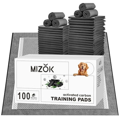 MIZOK Pee Pads for Dogs 36x36in 100 Count, Charcoal Dog Pads Super Absorbent Odor Eliminating Leak-Proof, XXL Dog Pee Pads with Activated Carbon for Large Breeds, Disposable - size: Jumbo 36"x36" 100 Count
