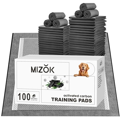MIZOK Pee Pads for Dogs 36x36in 100 Count, Charcoal Dog Pads Super Absorbent Odor Eliminating Leak-Proof, XXL Dog Pee Pads with Activated Carbon for Large Breeds, Disposable - size: Jumbo 36"x36" 100 Count