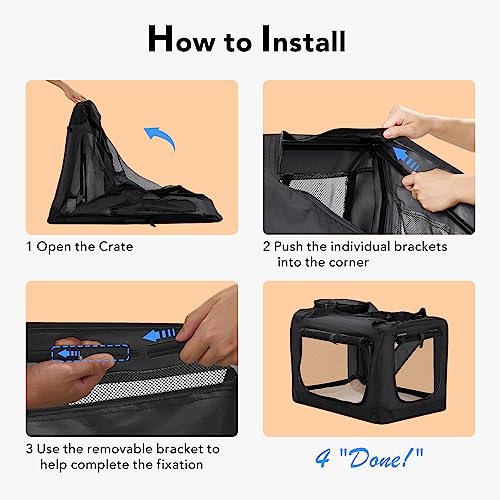 HICC PULE Collapsible Portable Kennel, 28 Inch Soft-Sided Pet Crate for Medium/Small Dogs, 3-Door Ideal for Travel, Indoor & Outdoor, Car Trips, Black