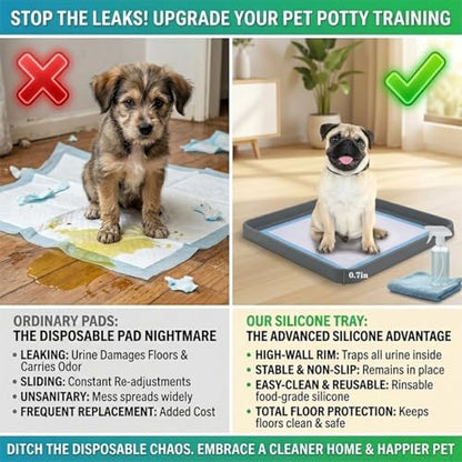 Silicone Dog Pee Pad Holder with Raised Edge - 26x26in No Spill Puppy Potty Tray, Waterproof Non-Slip Pet Training Mat for Dogs & Cats, Easy Clean Floor Protection