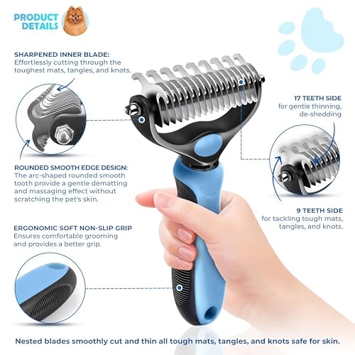 2026 New Double-Sided Deshedding Dematting Tool, Undercoat Rake for Dogs & Cats, Extra-Wide Dog Grooming Brush & Deshedder Comb for Long Hair (Pink) - color: Pink