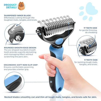 2026 New Double-Sided Deshedding Dematting Tool, Undercoat Rake for Dogs & Cats, Extra-Wide Dog Grooming Brush & Deshedder Comb for Long Hair (Pink) - color: Pink