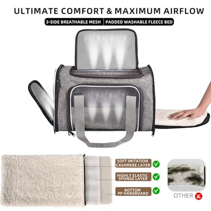 Cat Dog Carrier Soft for Small Medium Pet Up to 15 Lbs, Collapsible Portable Cat Travel Carrier, Airline Approved Small Dog Cat Carrier, Soft Sided Pet Carrier for Puppy Kitten (18x11x11) (Grey) - color: Grey