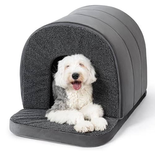 PELZIN Orthopedic Dog Bed House - Indoor Dog Tent with Washable Removable Cover - Pet Bed with Cover Cave - Nonskid Bottom, Ideal for Extra Large Breeds & Fits 42-Inch Crate - 41"x27", Charcoal - size: 41"L x 27"W x 28"Th