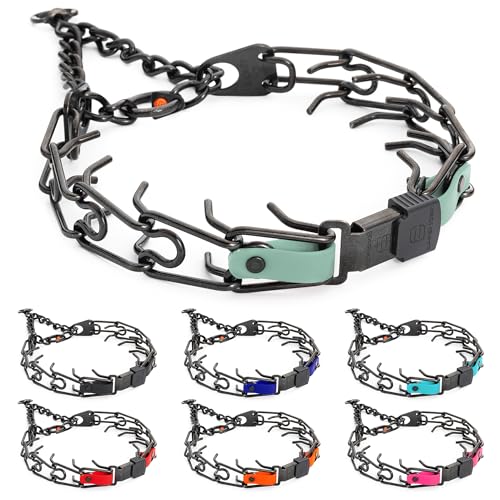 Herm Sprenger Black Stainless Steel Dog Collar with Quick Release ClicLock Buckle and Biothane Insert Training Collar Made in Germany (Sage Green, 25in x 4.0mm(Neck Size up to21-22in)) - color: Sage Green, size: 25in x 4.0mm(neck size up to21-22in)