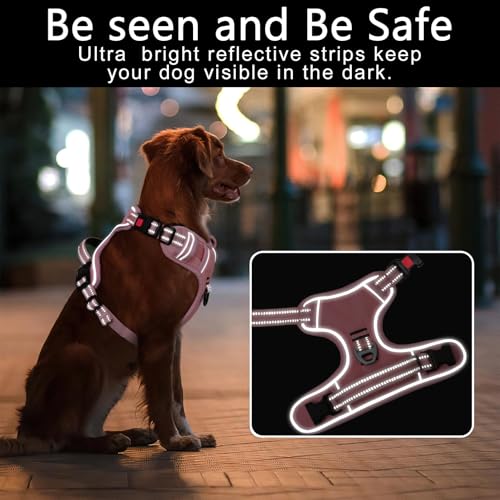Timos Dog Harness Small Sized, No Pull Pet Harness with Neck Lockable Snap,No Choke Front Clip Dog Reflective Vest,Adjustable Metal Rings 3 Buckles,Easy Control Handle for Small Dogs Lock Pink S - color: Lock Pink, size: Small (Pack of 1)