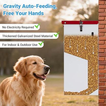 Automatic Dog Feeder - 15LBS Food Capacity Automatic Gravity Dispenser, Powder Coated & Waterproof for Indoor & Outdoor Use, 10.2" L x 8.3" W x 19" H, Red and White - size: 15 Pounds - 1 PC