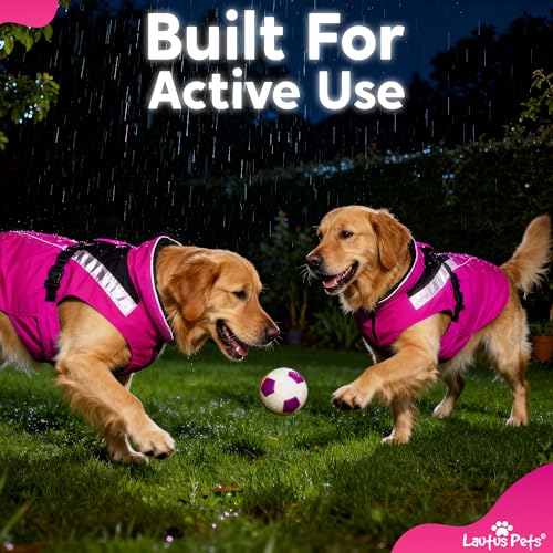 Waterproof Dog Rain Coat, Reflective Safety Strips & Leash Hole – Lightweight Adjustable Jacket for Medium Breeds - S, Pink - color: Pink, size: Small