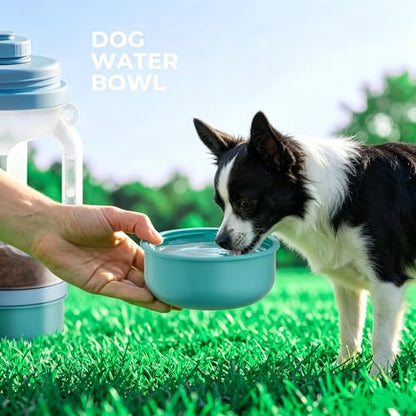 Dog Water Bottle 33.5 Oz with Food Container & 2 Detachable Bowls, BPA-Free - Portable Travel Water Bowl with Shoulder Strap, Leak-Proof Pet Dispenser for Dogs Walking, Hiking, Beach