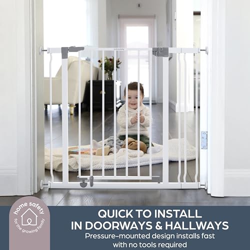 Dreambaby Liberty Walk Thru Baby Safety Gate Set - with 3.5inch Extension Panel - Fits 29.5-36.5inch Openings - Pressure Mounted Security Gates - White