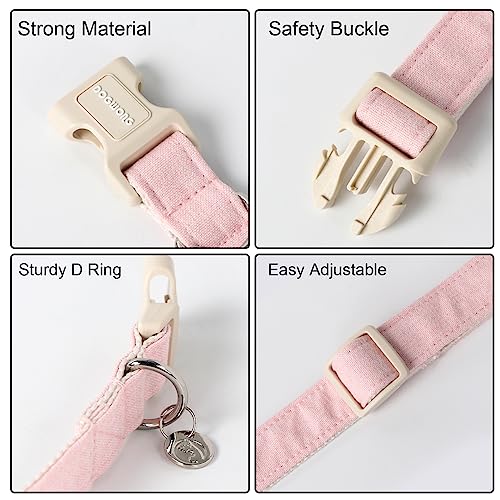 DOGWONG Cotton Hemp Dog Collar, Heavy-Duty Pink Dog Collar Adjustable Soft Natural Fabric Pet Cute Wedding Puppy Necklace for Small Medium Large Dogs - color: A: Light Pink, size: X-Small