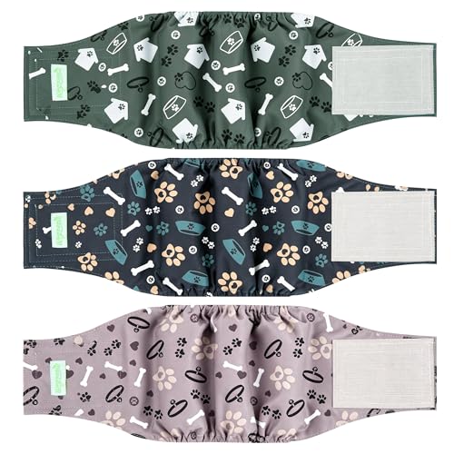wegreeco Washable Male Dog Belly Band (Stylish Pattern) - Pack of 3 - Dog Diapers Male - Washable Male Dog Belly Wrap (Bones & Footprints, X-Small) - color: Bones & Footprints, size: X-Small (Pack of 3)