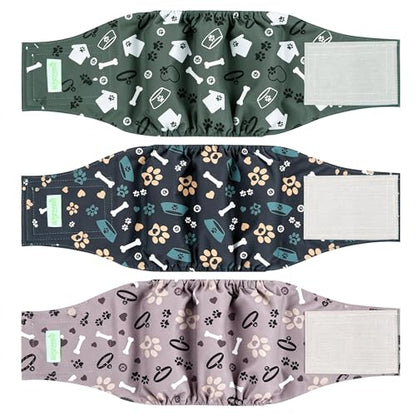 wegreeco Washable Male Dog Belly Band (Stylish Pattern) - Pack of 3 - Dog Diapers Male - Washable Male Dog Belly Wrap (Bones & Footprints, X-Small) - color: Bones & Footprints, size: X-Small (Pack of 3)