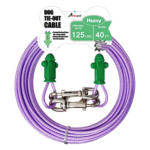 Petest Reflective Tie Out Cable with Crimp Cover for Heavy Dogs Up to 125 Pounds, 40 Feet - color: Green & Purple, size: 125lbs40ft