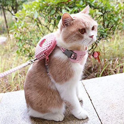 Yuehuam Pet Backpack Harness with Leash for Cat Small Dog Self Mini Carrier Back Pack Pocket Saddle Bags Puppy Bag with Training Lead Leash for Doggie Outdoor Travel Hiking Walking - color: Pink