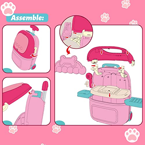MAGIC4U Pet Cat Care Carrier Suitcase Toy, 29PCS Vet Clinic and Doctor Kit for Kids, Pet Kitty Grooming Feeding Toys, Veterinarian Pretend Play Set, Gifts for Boys and Girls Ages 3-12 | Kitty Vet Toys, Animal Doctor Kit for Toddlers, Cat Grooming Toys, Pr