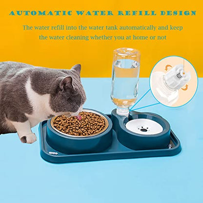 JiangYanus Double Dog Cat Bowls, No-Spill Pet Water and Food Bowl Set | Automatic Water Dispenser Bottle Detachable Stainless Steel Bowl Gravity Water Feeder Bowl for Cats Dogs Puppy Kitten Rabbit - color: Dark Blue, size: 500ML Water Bottle