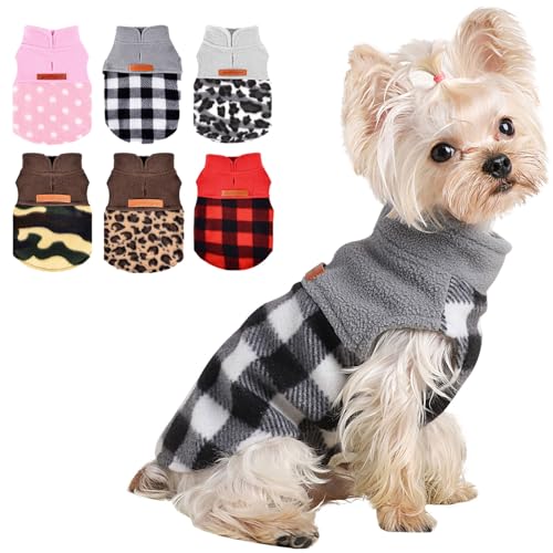 Dog Sweaters for Small Dogs Boy Girl, Plaid Puppy Sweater Fleece Dog Clothes Vest, Stretchy XSmall Doggie Sweater Pet Clothes, Chihuahua Teacup Doggy Clothes, Plaid Grey, S - color: Plaid Grey, size: Small (Chest 15in )