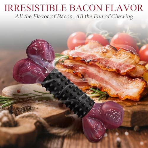 Tough Dog Toys for Aggressive Chewers: Bacon Flavored Long Lasting Dog Bones for Large Dogs, Heavy Duty Nylon & Rubber Dog Chew Toys to Keep Them Busy, Medium & Large Breed (20-80 lbs), Black - color: 1 PC-Bacon-Black