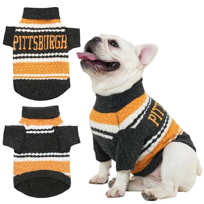 Pittsburgh Small Dog Sweater Football Theme Turtleneck Knit Dog Sweaters for Small Pets Warm Winter Cat Dog Clothes - color: black&yellow, size: Medium