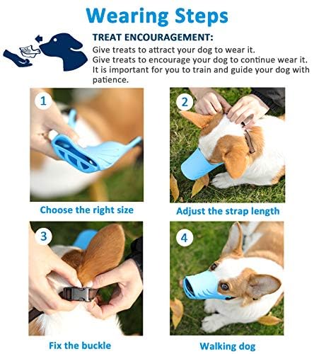 Dog Muzzle, Soft Duck Silicone Mouth Cover with Adjustable Strap for Small Medium Dogs, Best to Prevent Barking, Biting, and Chewing (L, Blue) - color: Blue, size: L
