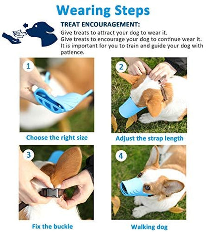 Dog Muzzle, Soft Duck Silicone Mouth Cover with Adjustable Strap for Small Medium Dogs, Best to Prevent Barking, Biting, and Chewing (L, Blue) - color: Blue, size: L