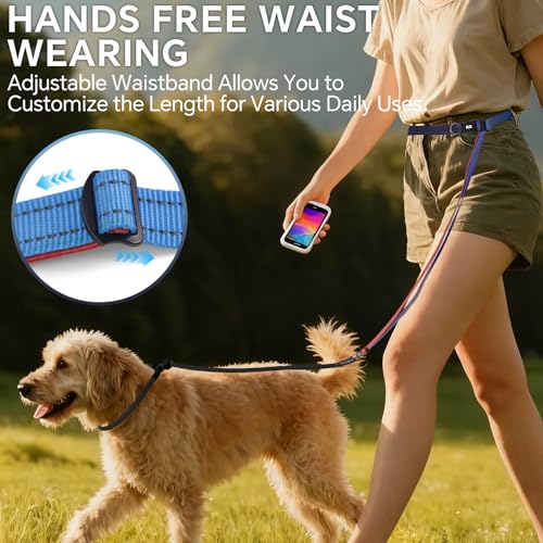QQPETS Adjustable Slip Lead Dog Leash, Hands Free Waist Leash for Dog Walking, Reflective Training Lead with 360° Swivel Anti-Tangle, 4-7 ft Length for All Breeds - color: Sunset Gradient