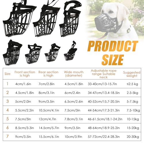 7PCS Dog Basket Muzzle Set, Anti Biting Barking Chewing Licking Scavenging, Adjustable Breathable Muzzles Kit, Comfortable Pet Mouth Care Cover Mesh Cage for Small, Medium, Large & Extra Dogs