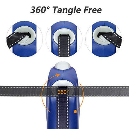 PetiFine 26ft/8m Heavy Duty Retractable Dog Leash for Large Dogs,Strong Extendable Dog Leash Up to 110 lbs, Reflective Nylon Tape Tangle Free (Blue) - color: Blue