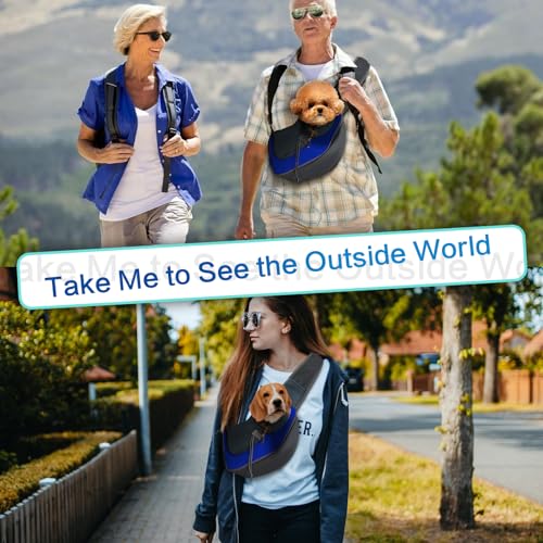 Pet Dog Sling Carrier, Breathable Mesh Adjustable Puppy Sling Carrier Hand Free for Small Medium Dog Cat Rabbit, L, Blue - color: Blue, size: 16.5"L x 10.2"W x 2.0"H
