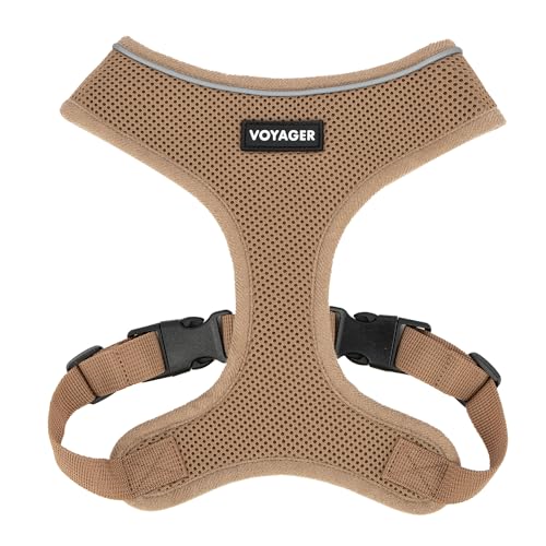 Best Pet Supplies Voyager Aerolite Over the Head Dog Harness, No Pull Breathable Air Mesh Vest, Quick Dry with Reflective Stitching, Adjustable Escape Resistant Harness - Beige, Large - color: Beige, size: L