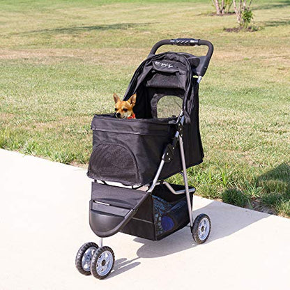 VIVO Black 3 Wheel Pet Stroller for Cat, Dog and More, Foldable Carrier Strolling Cart, STROLR-V003K