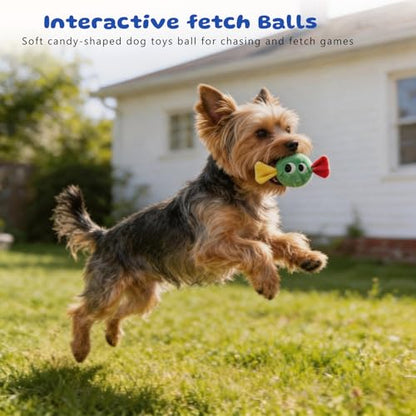 Squeaky Dog Toys, [3 Pack] 2'' Tough Stitched Plush Squeak Ball Toy, Soft Spiky Bouncy Fetch Play Balls for Puppy Small Dogs, Colorful Christmas Candy Dog Toys - color: Candy Dog Pack