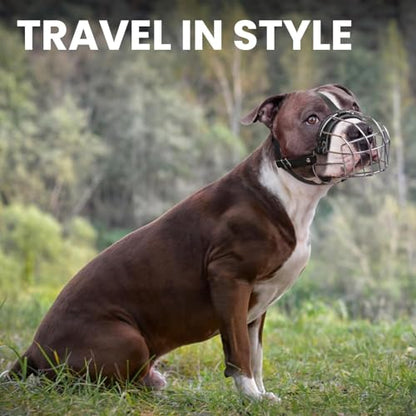 BRONZEDOG Pitbull Dog Muzzle Breathable Metal Basket for Large Dogs Amstaff Staffordshire Terrier Biting Chewing Barking (Leather, Brown) - color: Leather, Brown