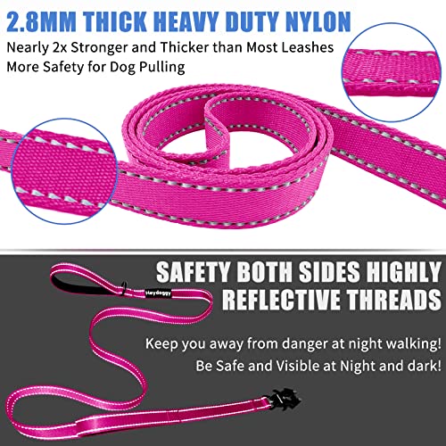 Strong Heavy Duty Dog Leash - 4ft Reflective Nylon Training Leash with Soft Padded Double Handle & Auto Lock Frog Clip - Safety Traffic Control for Large Medium Small Dogs No Pull Walk Hot Pink,4ft - color: Hot Pink, size: 4FT x 1" x 2.8MM