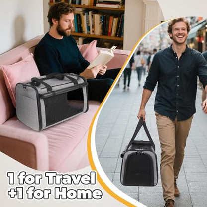 YUDODO 2 Packs 25 lbs Lightproof Soft Sided Cat Carrier for Large Cat & Small Dog Airline Approved Travel Bag Pet Puppy Carriers with Side Pockets & Reflective Mesh, Foldable Portable for Car 2 Grey - color: Grey*2