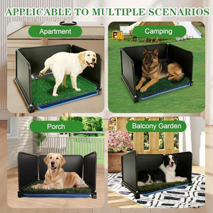 Portable Dog Potty with Tray & Splash Guard, Foldable Indoor Dog Litter Box with Artificial Grass, No Assembly Dog Potty Grass Pad for Male Dogs, Puppy & Small Pets, Easy Clean Dog Bathroom