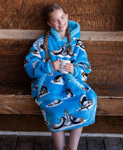 LazyOne Oversized Kid Blanket Hoodie, Oversized Hoodies for Girls and Boys, Wearable Blankets - color: Out Cold Penguin Kid Blanket Hoodie