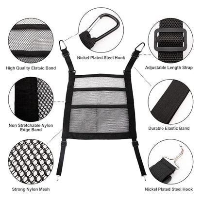 3 Layer Car Mesh Organizer Between Front Seat Backseat Mesh Storage Net Kid Dog Pet Barrier Car Net Pocket Handbag Tissue Purse Holder for SUV, Van