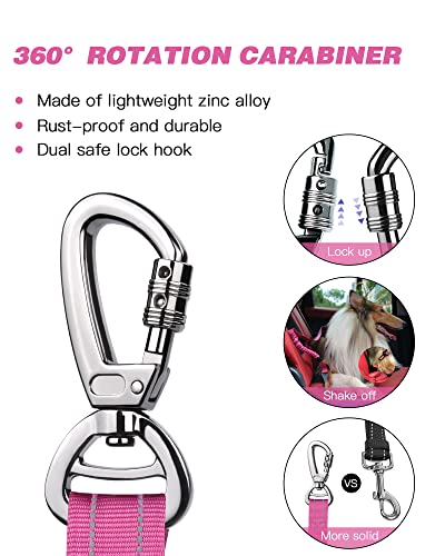 AUBELL Dog Seat Belt for Car,Updated 3-in-1 Adjustable Reflective Bungee Heavy Duty Dog Car Harness Tether with Clip Hook Latch & Buckle,Swivel Zinc Alloy Carabiner,Hotpink - color: Hotpink