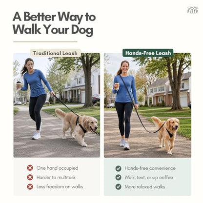 Hands-Free Waterproof Dog Leash, Adjustable Waist & Crossbody Dog Leash for Running, Walking & Hiking (Black, 8 FT) - color: Black, size: 8 FT