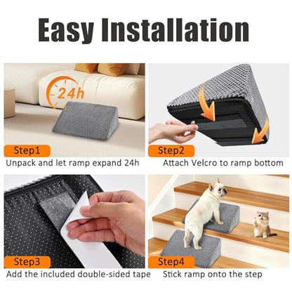Dog Ramp for Stairs, Non-Slip Stair Wedges with Gentle Slope, Pet Ramp with Washable Cover and Self-Sticky Pads for Safe Climbing, Gray, 6 Pack - size: Dark Gray 6-Pack