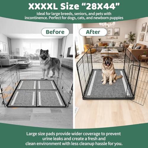 Gimars XXL 28"x44" 6-Layer Ultra Absorbent Pee Pads for Dogs, Leak-Proof Odor-Control Puppy Training Pads, Quick Dry Black Pet Pads 30 Counts Charcoal - size: 28X44 30Count Charcoal