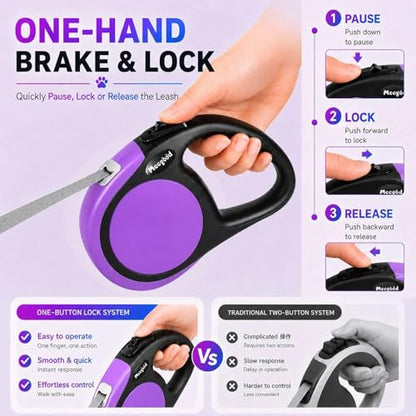 Double Retractable Dog Leash for Two Dogs Up to 50 lbs - 16 ft Coupler Leashes for Small Medium Dogs - One Locked System, Non Slip Grip, Tangle Free (Purple) - color: Purple