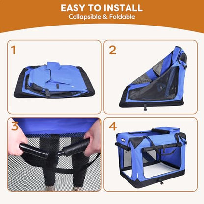 JESPET Soft Dog Crates Kennel for Pets, 3 Door Soft Sided Folding Travel Pet Carrier with Straps and Fleece Mat for Dogs, Cats (Royal Blue, Large(30" L x 21" W x 23" H)) - color: Royal Blue