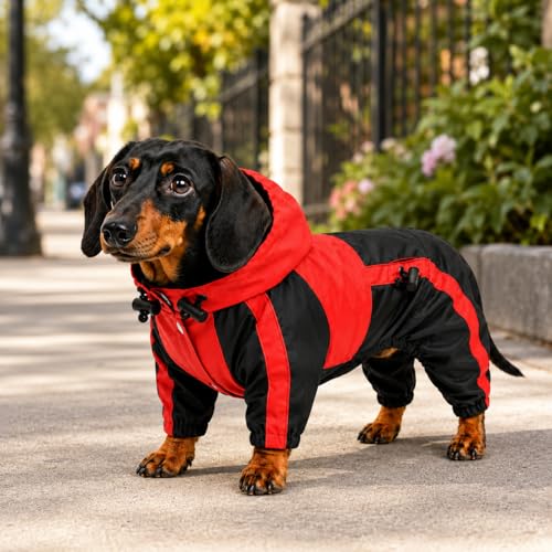 Lovelonglong Dog Hooded Raincoat, Large Dog Rain Jacket Poncho Waterproof Clothes with Hood Breathable 4 Feet Four Legs Rain Coats for Small Medium Large Pet Dogs Red L-XS - color: Red, size: L-XS (Medium Dog ~20lbs)